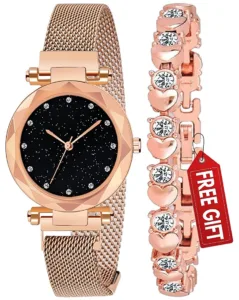 Acnos Branded 6 Different Colors Magnet Analog Watch with Rose-Gold Bracelet and Gift_Box