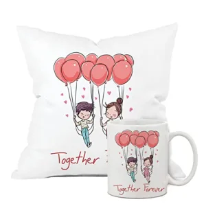 The Purple Tree Valentines Day Gift Set of Cushion and Mug 